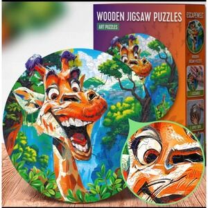 EscapeWelt Funny Giraffe Wooden Jigsaw Puzzle 500 Piece Unique Shaped Art Round